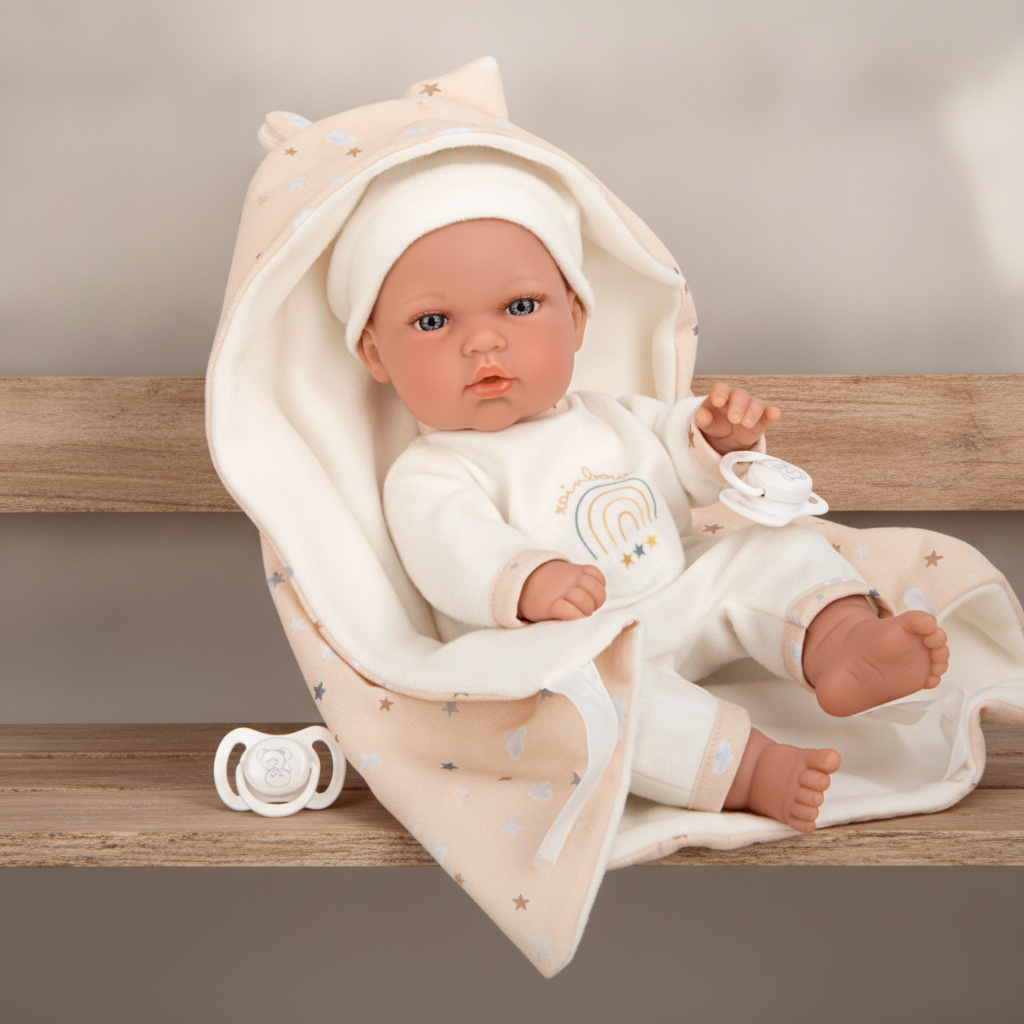 Wrapped up and settled - Arias Elegance Bunny Doll with Blanket and Dummy, Beige, 30cm, Nestoro