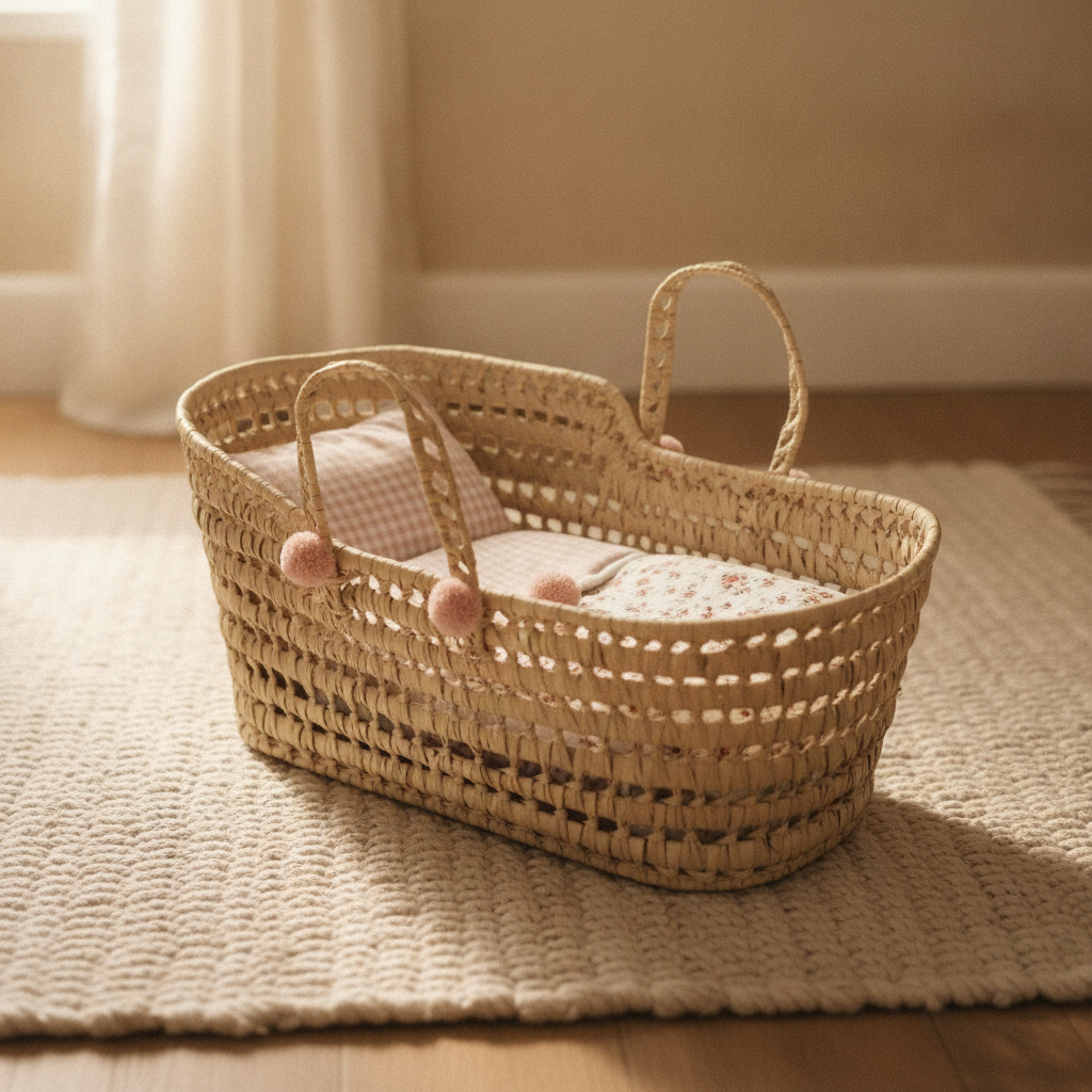 Sturdy natural construction - Antonio Juan Palm Moses Basket, Floral, for Dolls up to 42cm, Nestoro