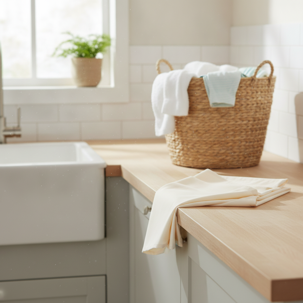 The cream Roma Dolls Pram Fitted Sheet folded neatly, freshly washed