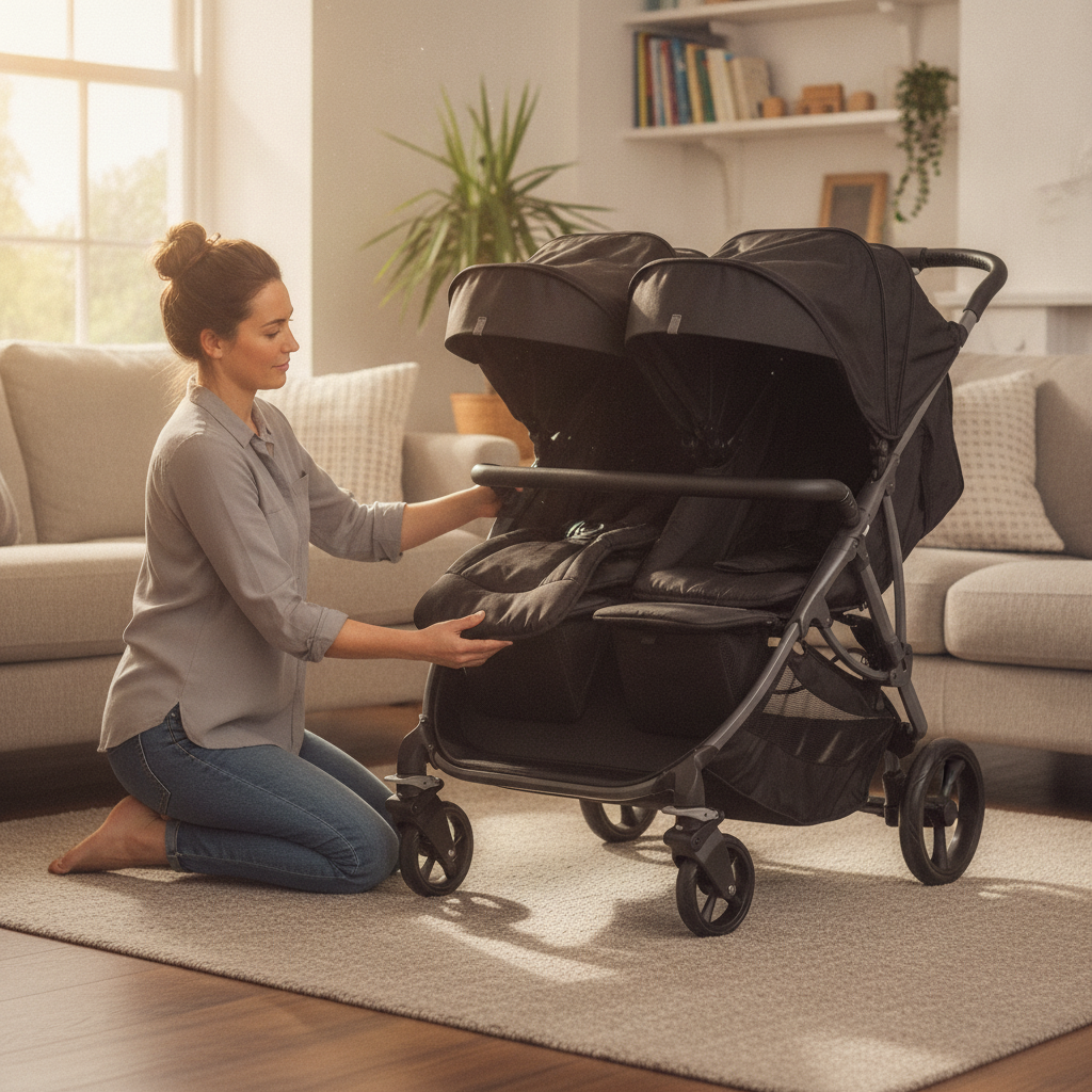 Parent fitting the Roma Gemini 2 Colour Pack in Jet Black onto the pushchair chassis