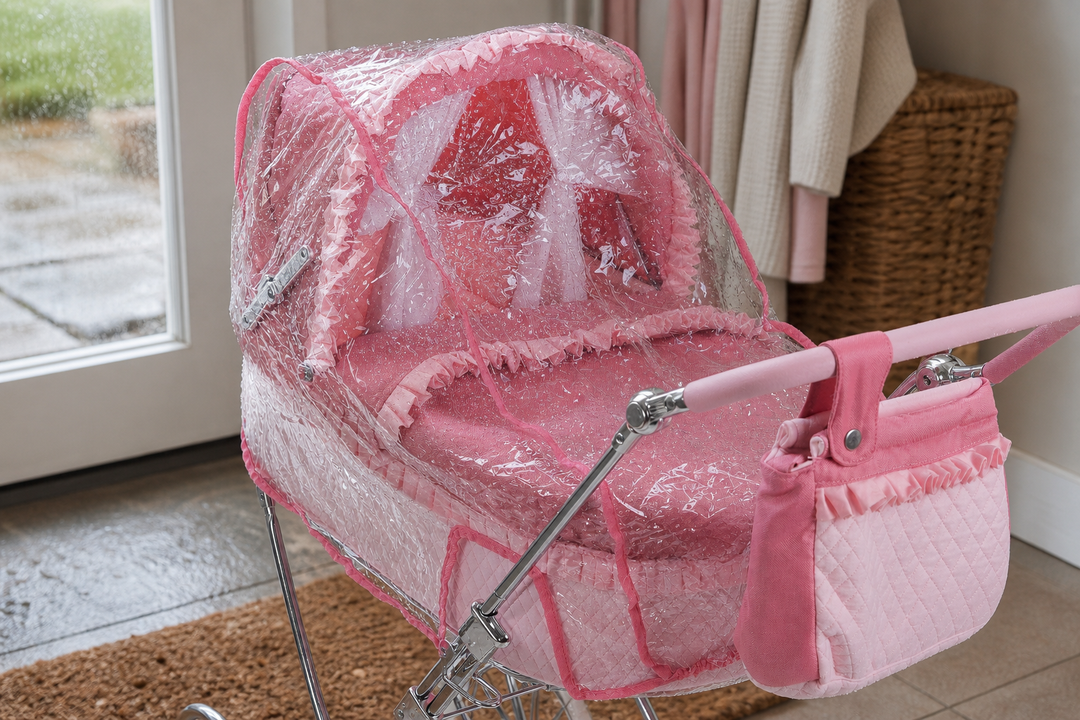 Roma Annie Dolls Rain Cover shown in a natural lifestyle setting
