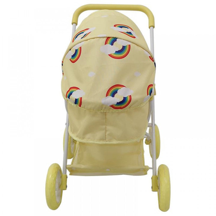 Roma Rupert Dolls Pram in Primrose, rainbow print fabric close up