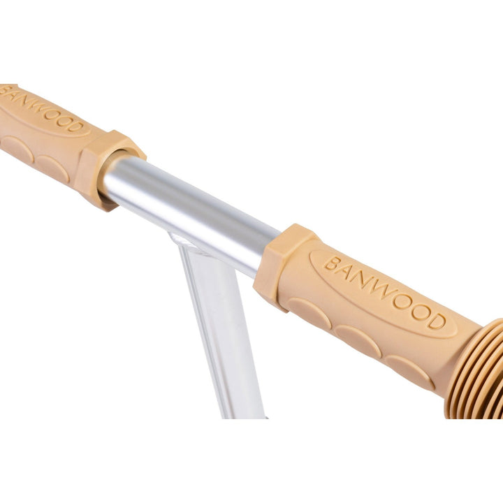 Banwood brand carved detail on wooden handlebar grip