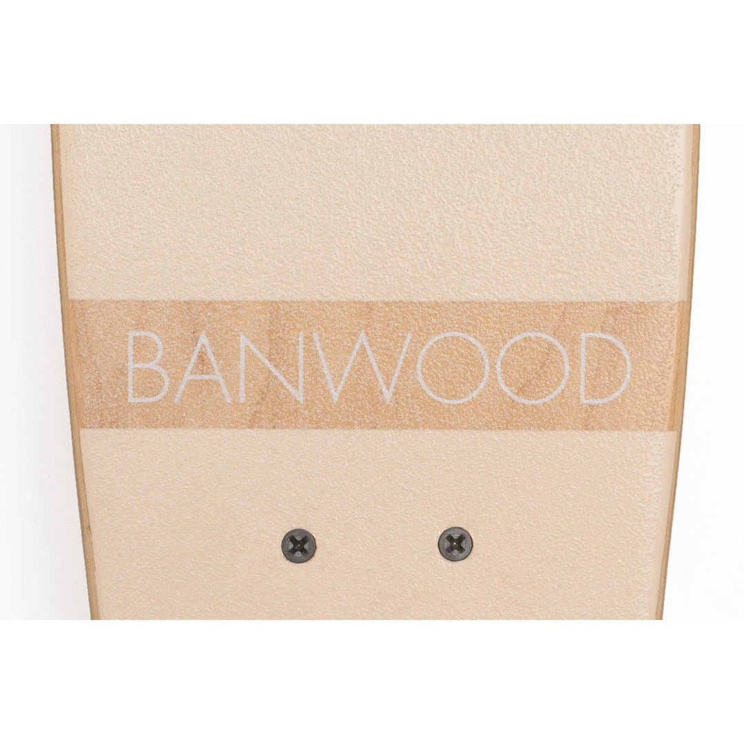 Banwood skateboard packaging box with cream and cork stripe design