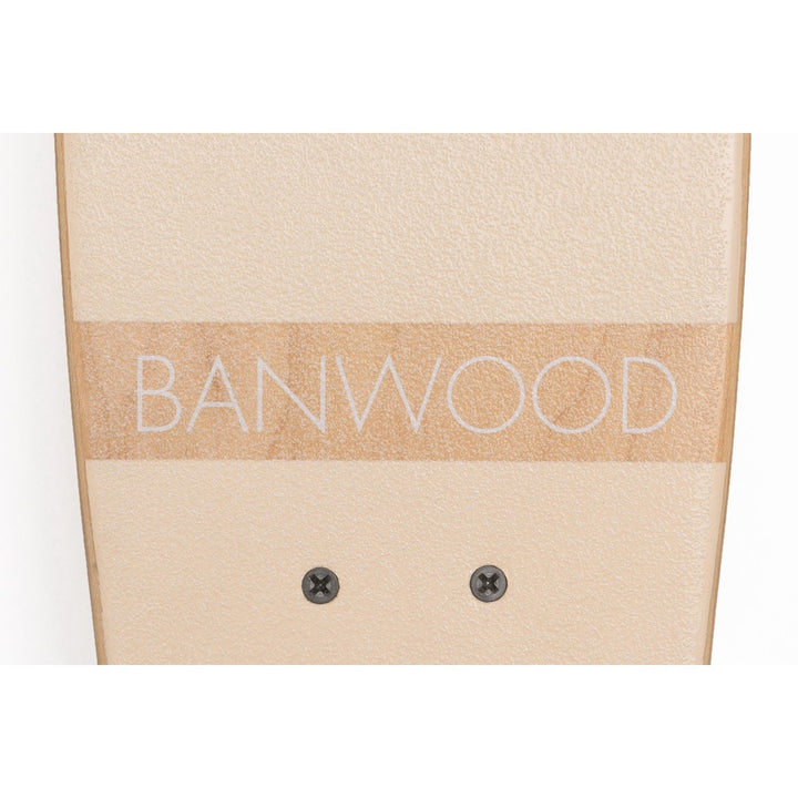 Banwood skateboard packaging box with cream and cork stripe design