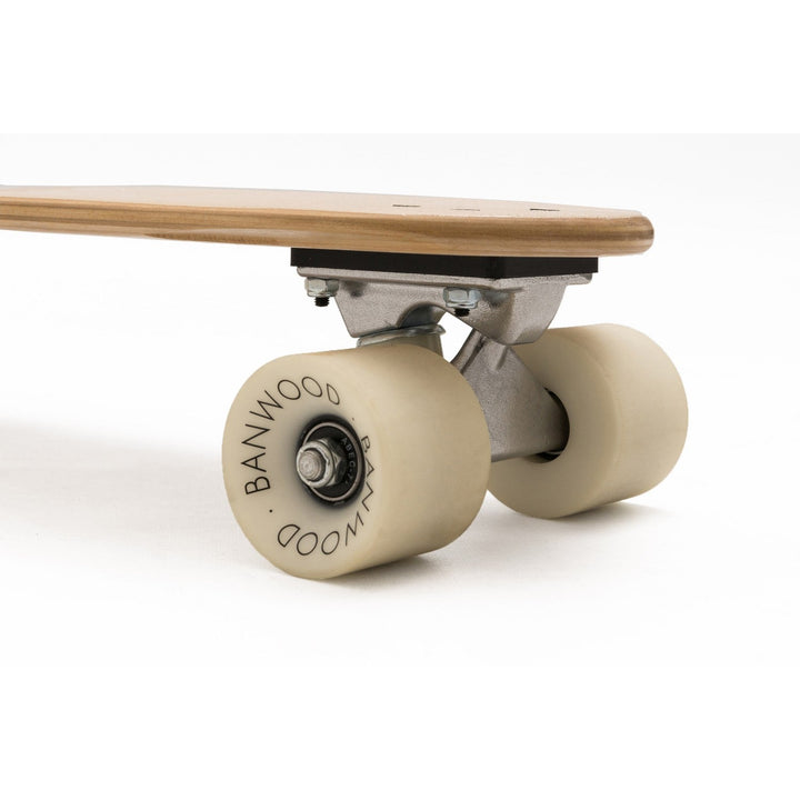 Banwood skateboard underside showing metal truck and bearing detail