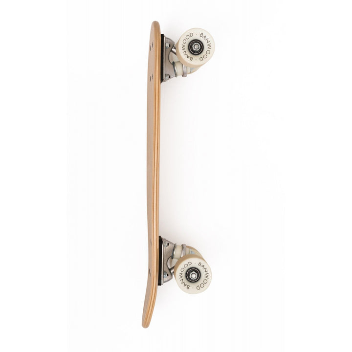 Banwood skateboard side profile with cream wheels and bearings visible