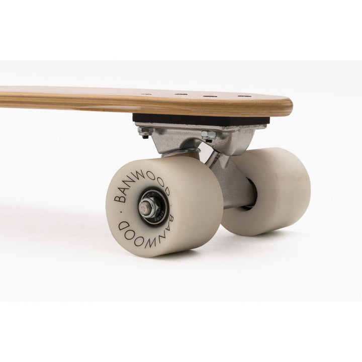Skateboard wheel and truck assembly close-up detail