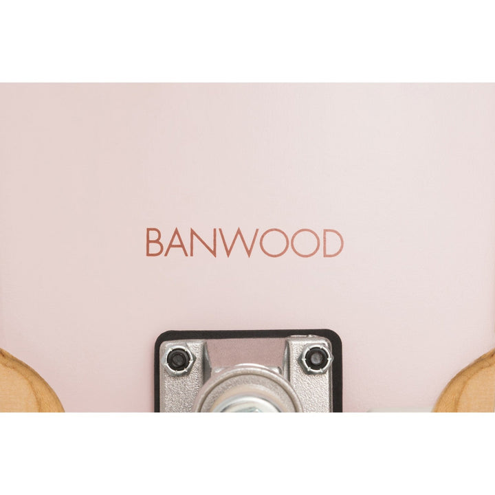 Skateboard deck centre detail with BANWOOD branding and truck mounting