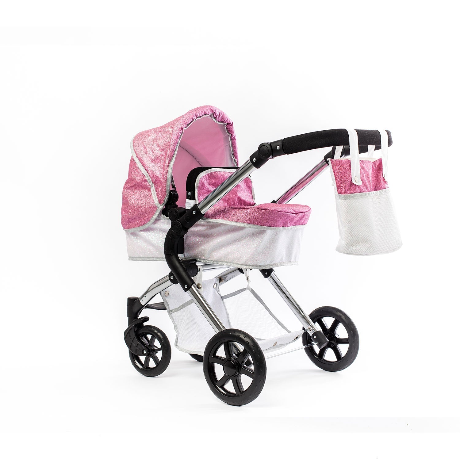 Roma Stephanie Single Dolls Pram in sparkle fabric on chrome chassis