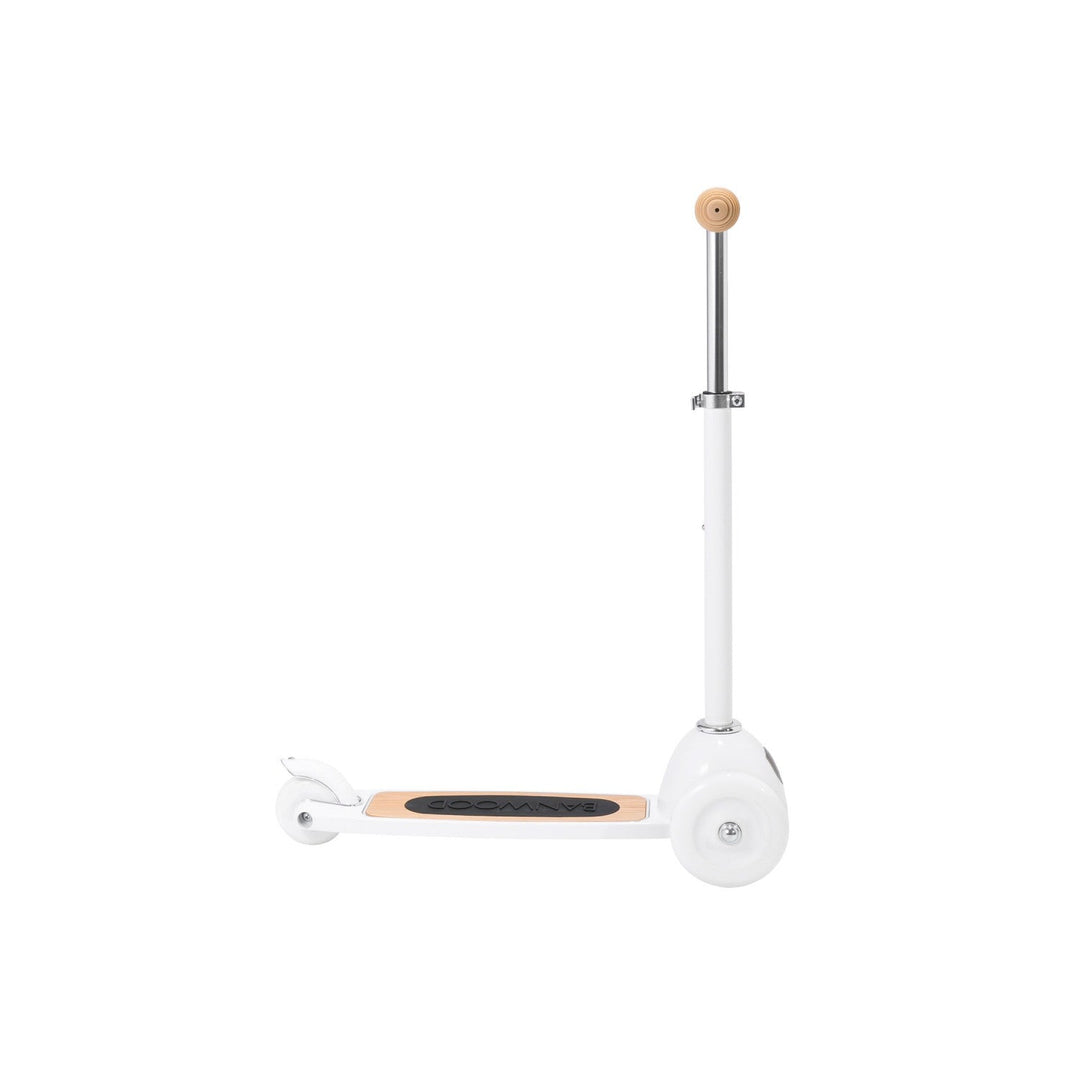 Scooter stem detail with single wooden grip knob at top