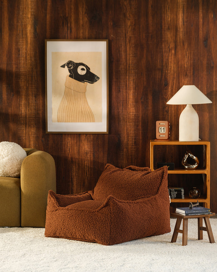 Warm Hazel Wigiwama Club Chair styled in a bedroom setting